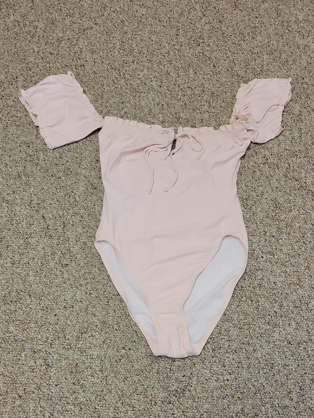 Sea Angel Pale Pink Speing Fling Ruffle Off-Shoulder One Pc Swimsuit New Beach